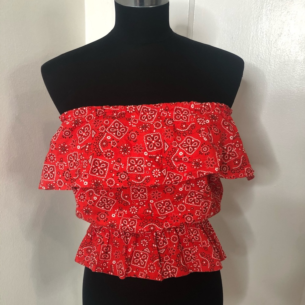 Strapless bandana print top